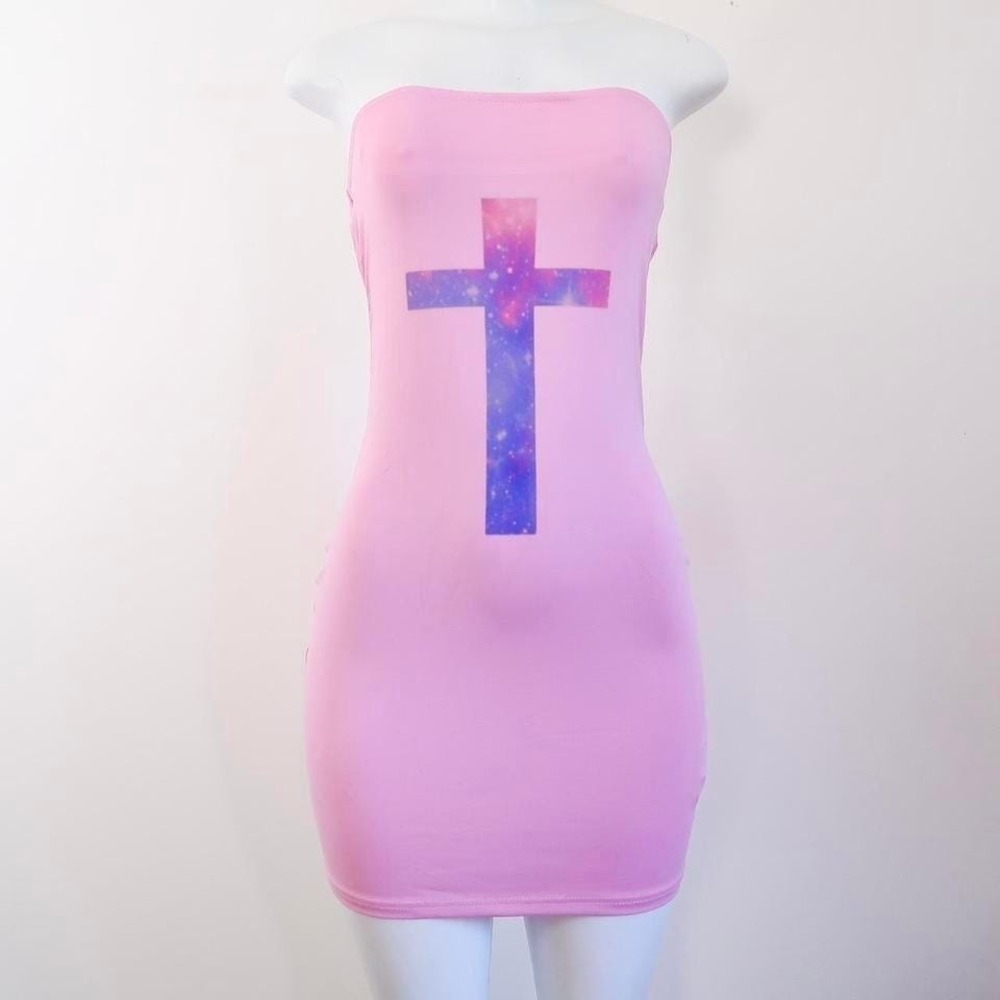 pink galaxy cross tube dress